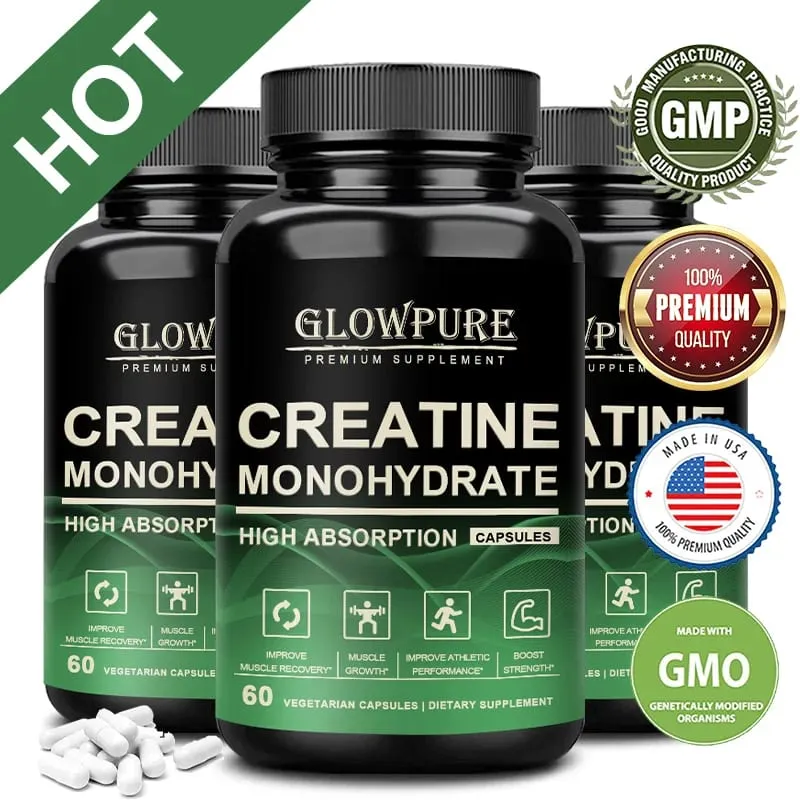 Creatine Monohydrate Capsules for Muscle Endurance Workout Recovery Mass Gainer Strength Performance Nutritional Supplement