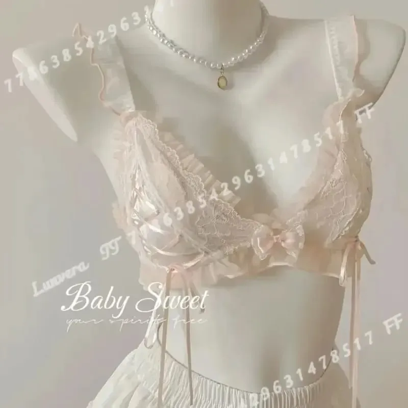 Lolita Style Thin Lace Triangle Cup Bra Set for Women Cute Small Bust Sexy Lingerie Underwear — image 5