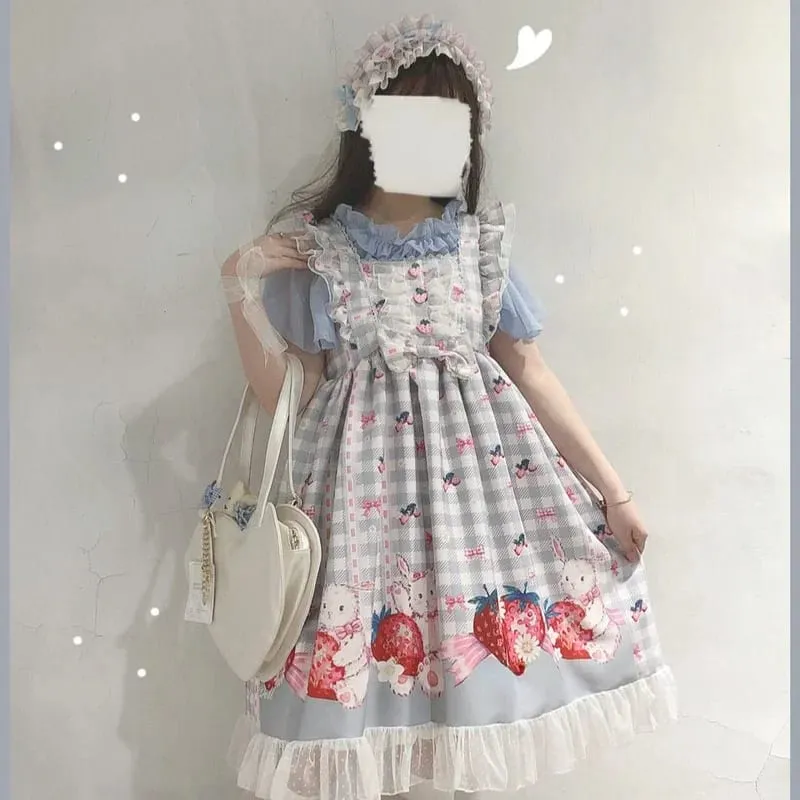 Gaun Lolita Jepang Gaun Jsk Kelinci Stroberi Anak Perempuan Gaun Cosplay 2026 Lucu Tanpa Lengan Harajuku Wanita — image 3