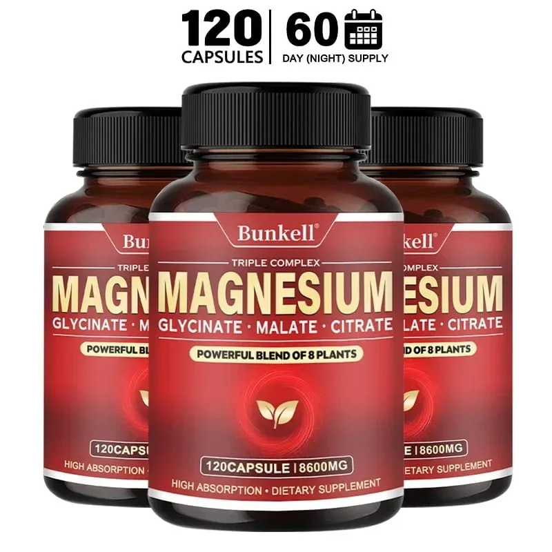 Magnesiumglycinatmalatcitrat med hög absorption 100 % kelaterad icke-GMO Vegetarisk glutenfri 8 600 mg 120 kapslar