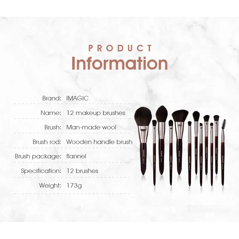 Ensemble de pinceaux de maquillage, 12 pièces/Kit, fard à paupières, poudre, Blush, surligneur, cheveux naturels synthétiques, outils de beauté cosmétiques professionnels — image 6