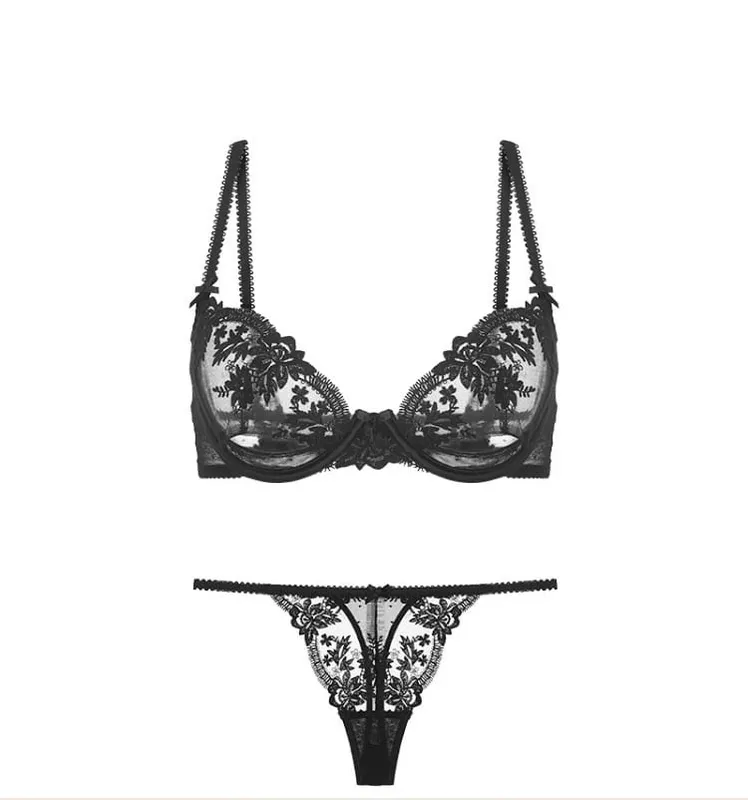 Riviera Sheer Bralette - Breathable Half Cup Underwire Bra Summer-Ready Lace Lingerie Set No Sponge Heatwave-Friendly