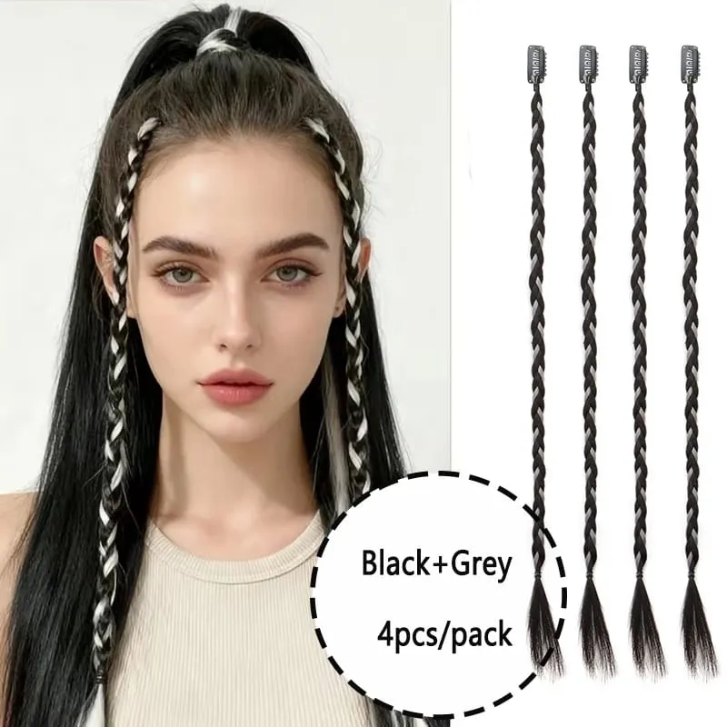 20Inch Synthetic 4pcs/set Y2K Style Clip-In Braided Hair Extension Perfect for Women'S Festival And Halloween Cosplay Hair — image 12