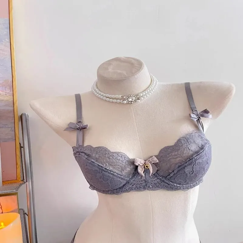 Elegant Lace Half Cup Bra Set Women Soft Underwire Gathered Thin Support Modest Exquisite Lace Comfort Lingerie Set 4 Colors 32- — image 7