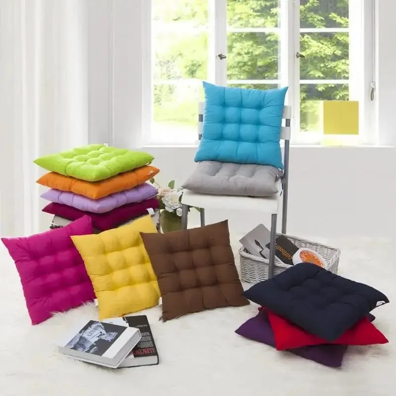 Non-deformable Thick Padded Square Seat Cushion Cute Cartoon Prints with Fixed Ties for Long Time Sitting