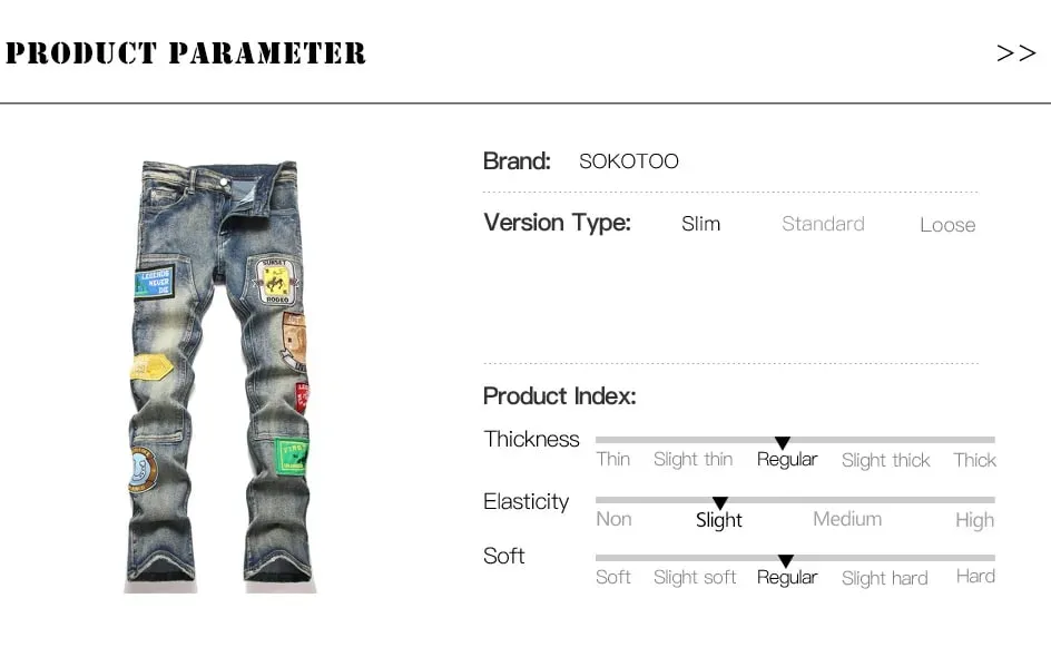 Men's Badge Patch Boot Cut Jeans Rivet Vintage Retro Blue Stretch Denim Pants Streetwear Slim Flared Trousers — image 7