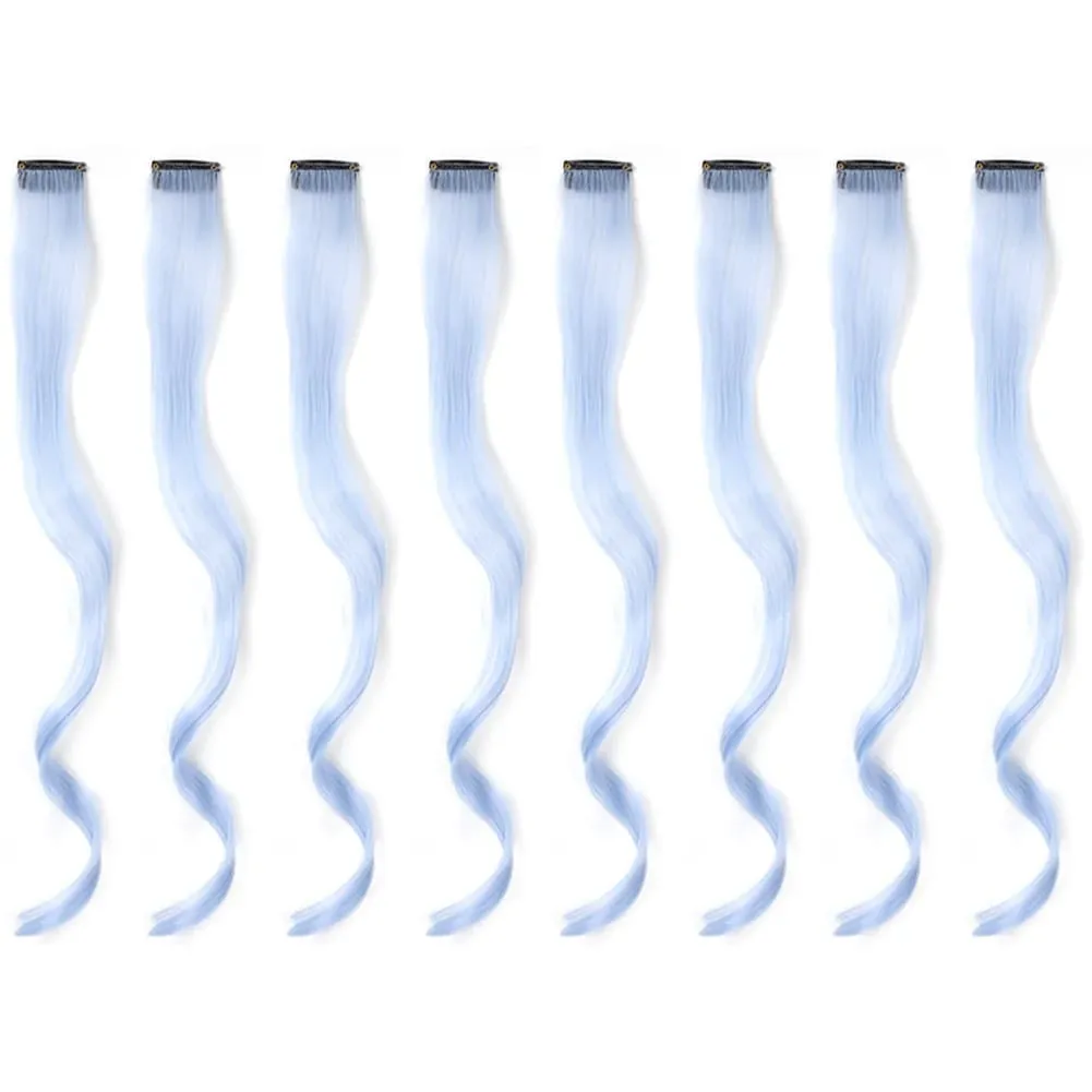 20 Inch Colourful Curly Wavy Party Highlights Clip in Synthetic Hairpieces 8 Pack Curly Colored Hair Extensions for Women — image 15