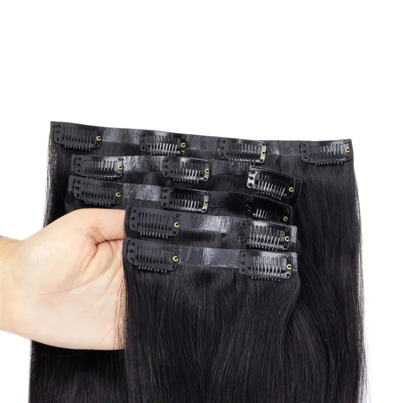 Invisible Thick PU Clip in Hair Extensions Real Human Hair Straight Remy Hair Clip in Hair Extensions 7pcs for Women Daily Use — image 11
