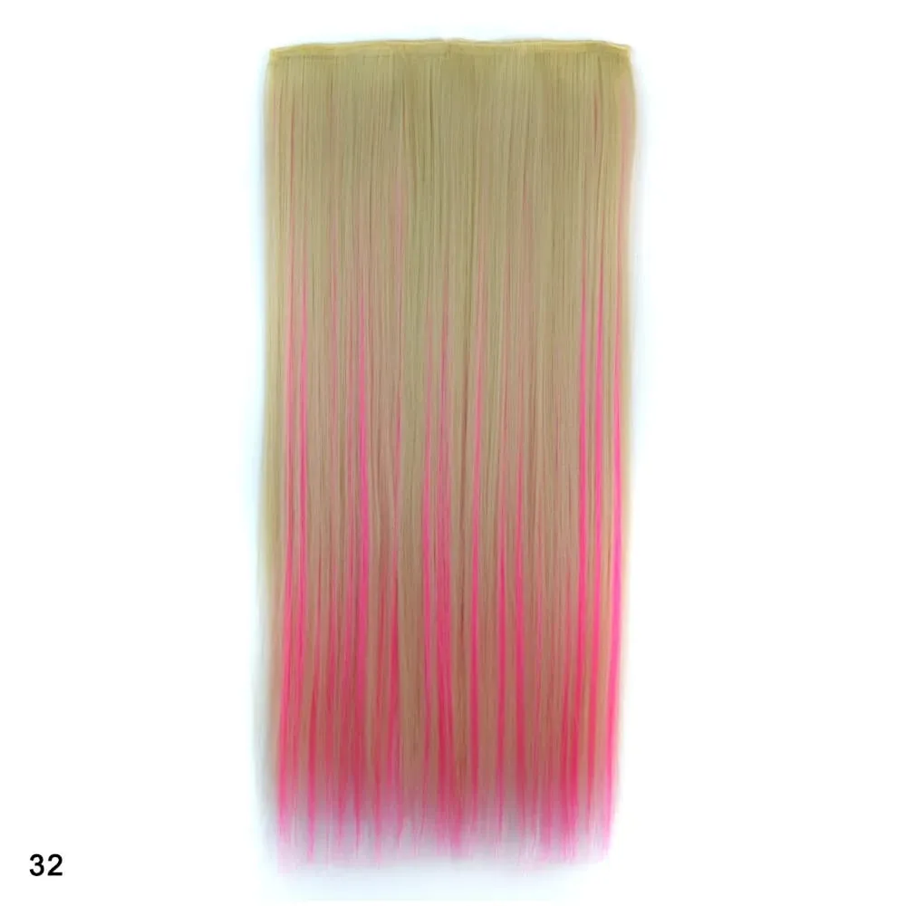 Zolin Straight Hair Clip In Hair Extension Rainbow Colorful Ombre Color One Piece With 5Clips Synthetic Cosplay Hairpieces — image 24