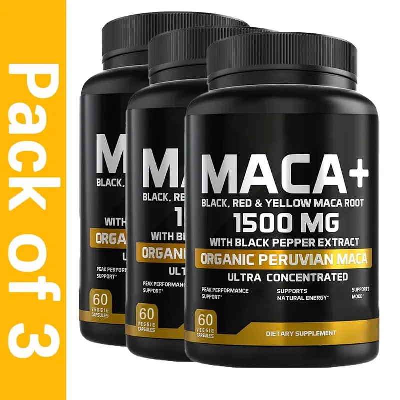 1500mg Organic Maca Root Black Red & Yellow - 60 Capsules - Black Maca Root Capsules for Men Supplement - Non-GMO Gluten-Free