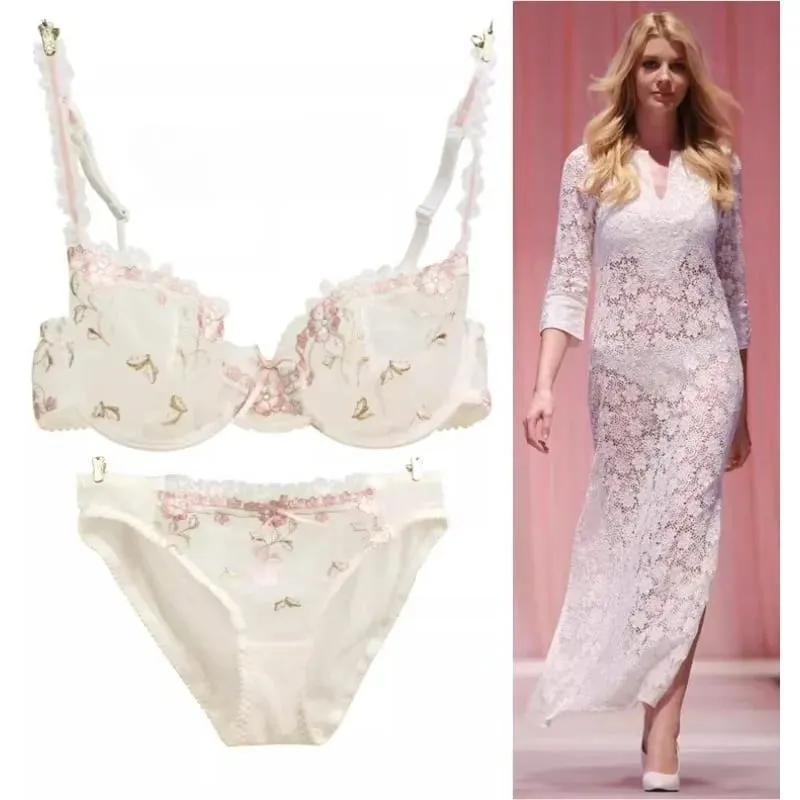 Ultra-thin Steel Band Bra Lovely Plus-size Lace Lingerie Set transparent Comfortable Bra Set Soft Lightweight S-XL Daily Wear — image 6