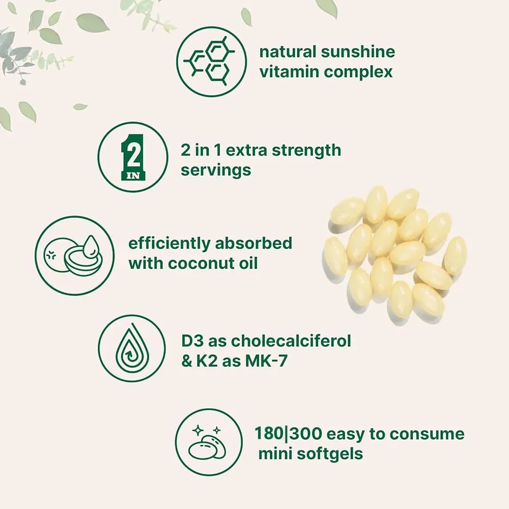 Vitamin D3 10 000iu + K2 MK7 200mcg Softgels | 2-in-1 Complex with Coconut Oil | Supports Heart Bone Teeth & Immune Health — image 3