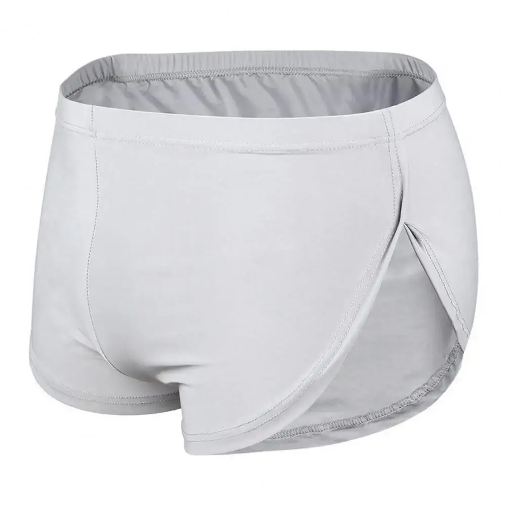 Men Solid Color Breathable Low-rise Shorts Panties Elastic Waist Side Split Ice Silk Lounge Shorts Underpants Sleepwear — image 4