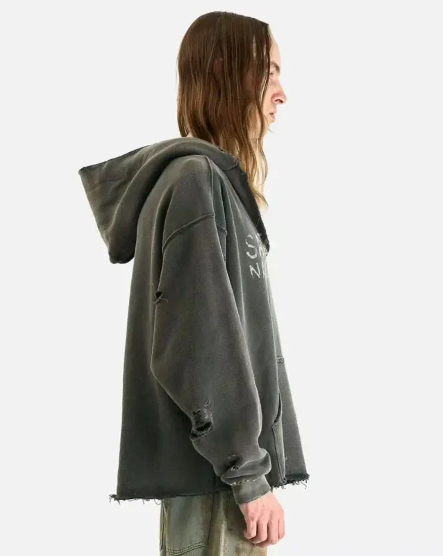 N Brand 26SS”DESTRUCTO' STUDDED WASHED“ Distressed High-Street Hip-Pop Cotton Oversized Hoodies Sweater For Men — image 4