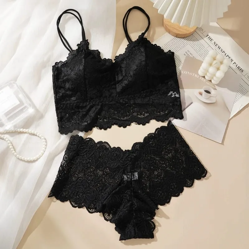 M-2XL Women Sexy Lace Bras Suit Hollow Out Flower Lace Underwear Sets Beautiful Back Tops Panties 2PCS Intimate Set — image 8