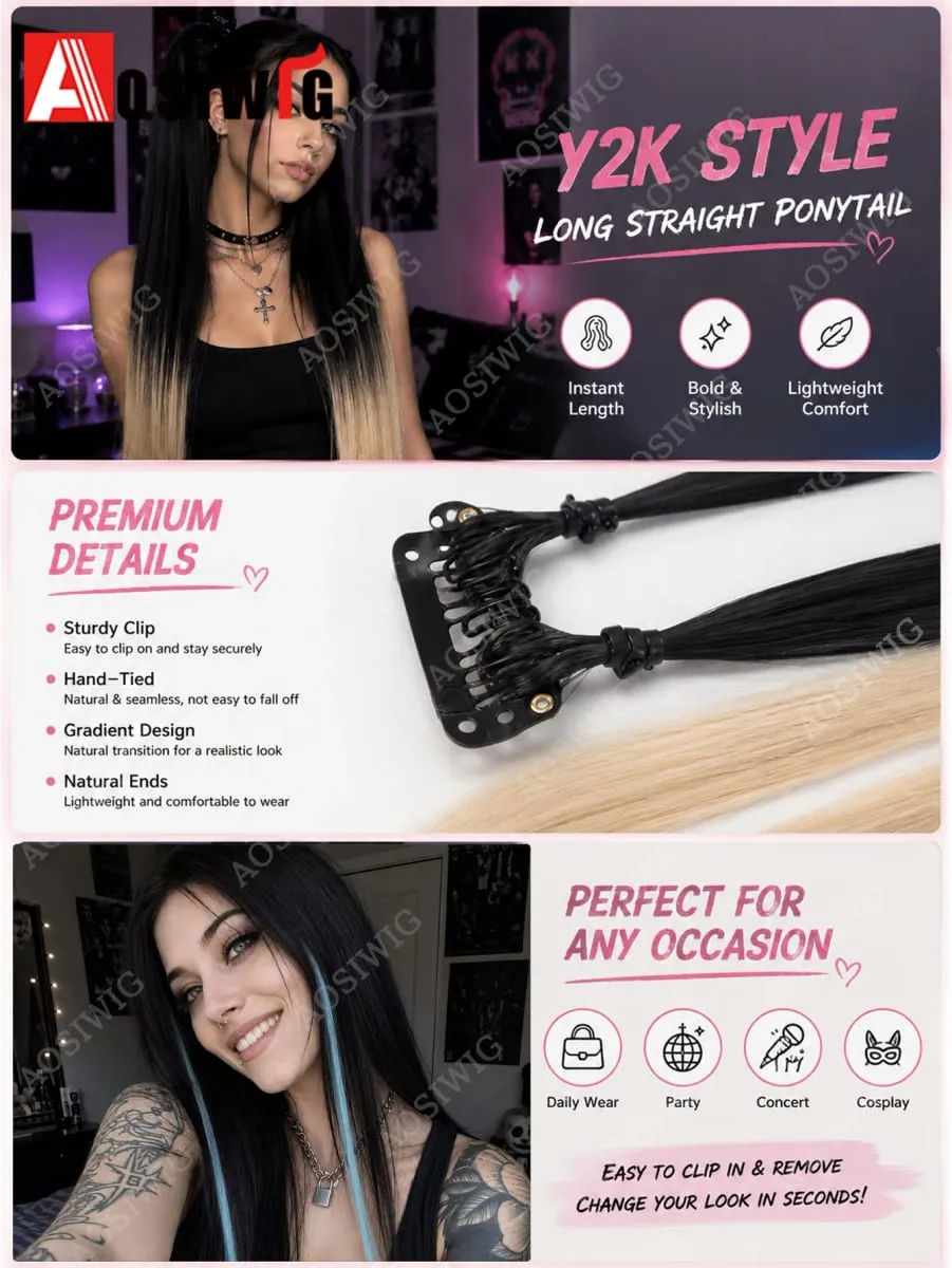 BB クリップヘアエクステンションカラフルなハイライトストランドクリップ合成ストレートヘアピース女性のためのパーティーフェスティバル毎日のヘアスタイル — image 7