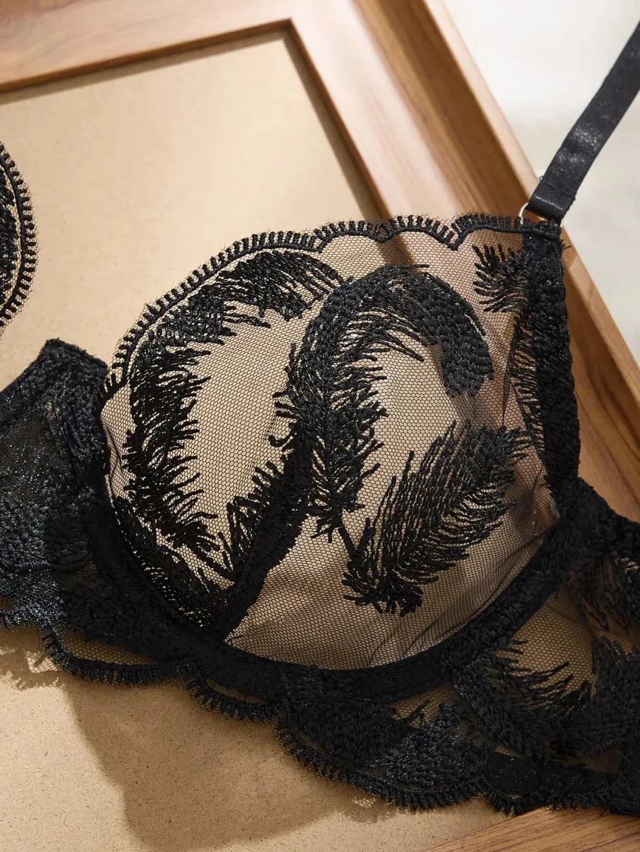 Black Feathers Women's Bra Set Soft And Stylish Intimate Apparel Ensemble Comfortable Feminine Lingerie — image 4