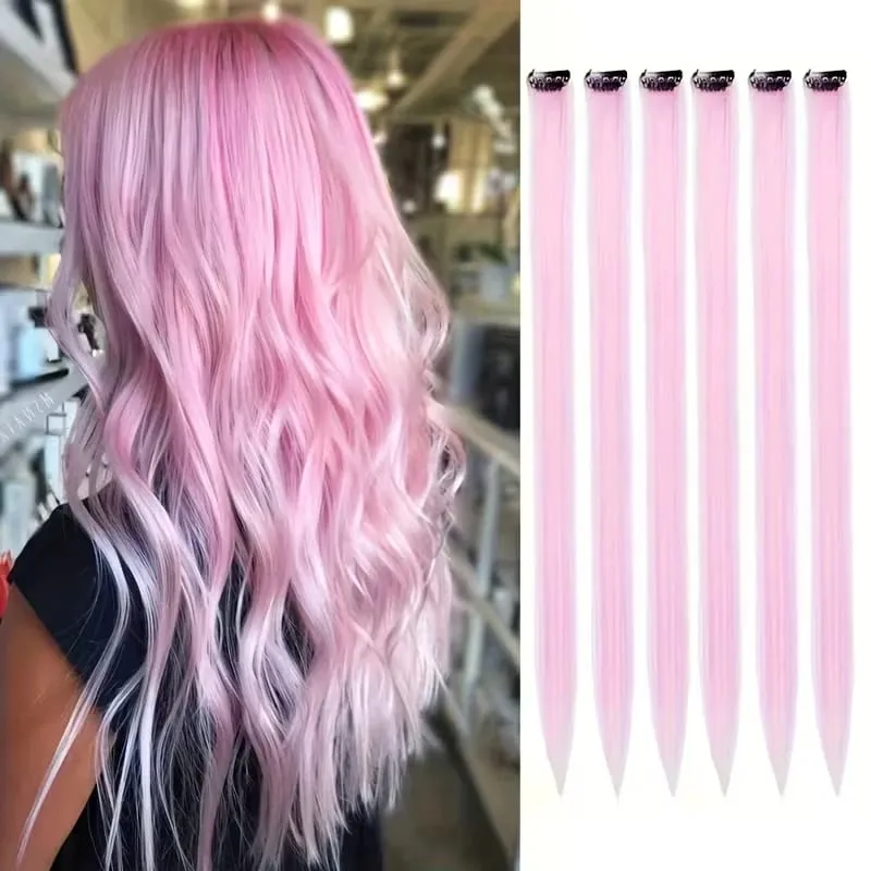 22Inch Synthetic 6pcs Long Straight Hair Extension Colored Rainbow High-Temperature Fiber Hairpiece for Women Daily Party Use — image 10