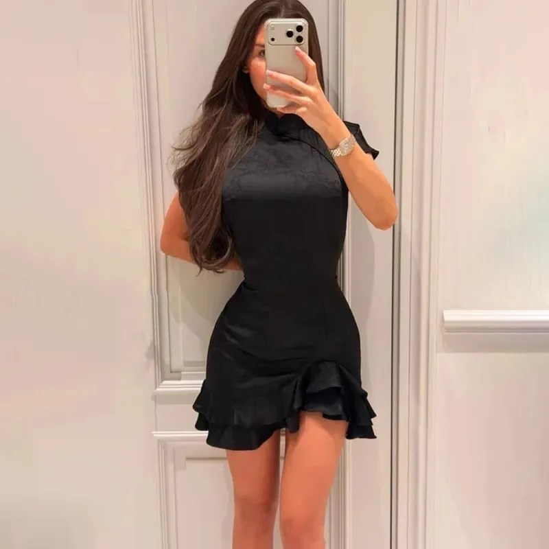 Tuularose Luxury Ruffled Dress Women's Elegant Pleated Patchwork Slim Vintage Dress Summer New Chic Women's Party Evening Dress — image 7