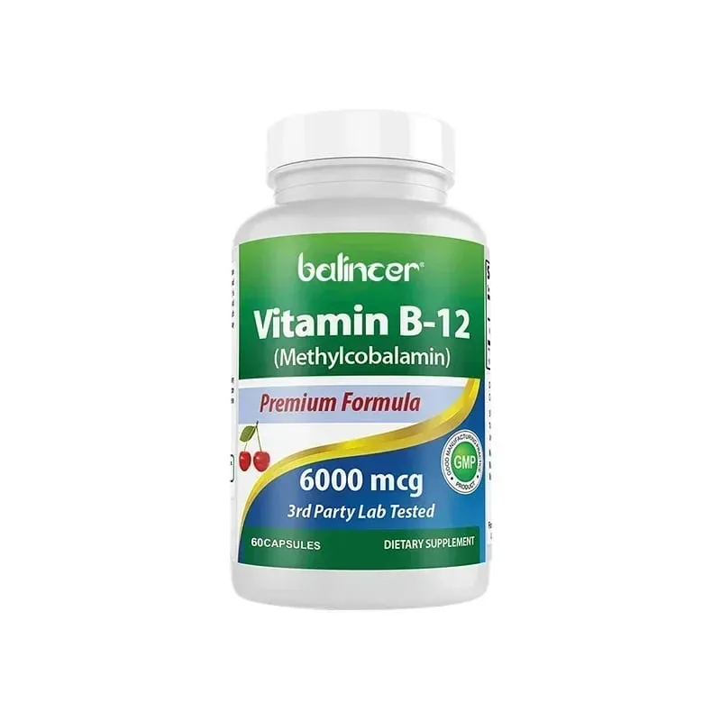 Vitamin B12 Supplement 6000mcg - Energy Brain Memory Mood Heart Function Nervous & Immune System Support 30/60/120 Capsules