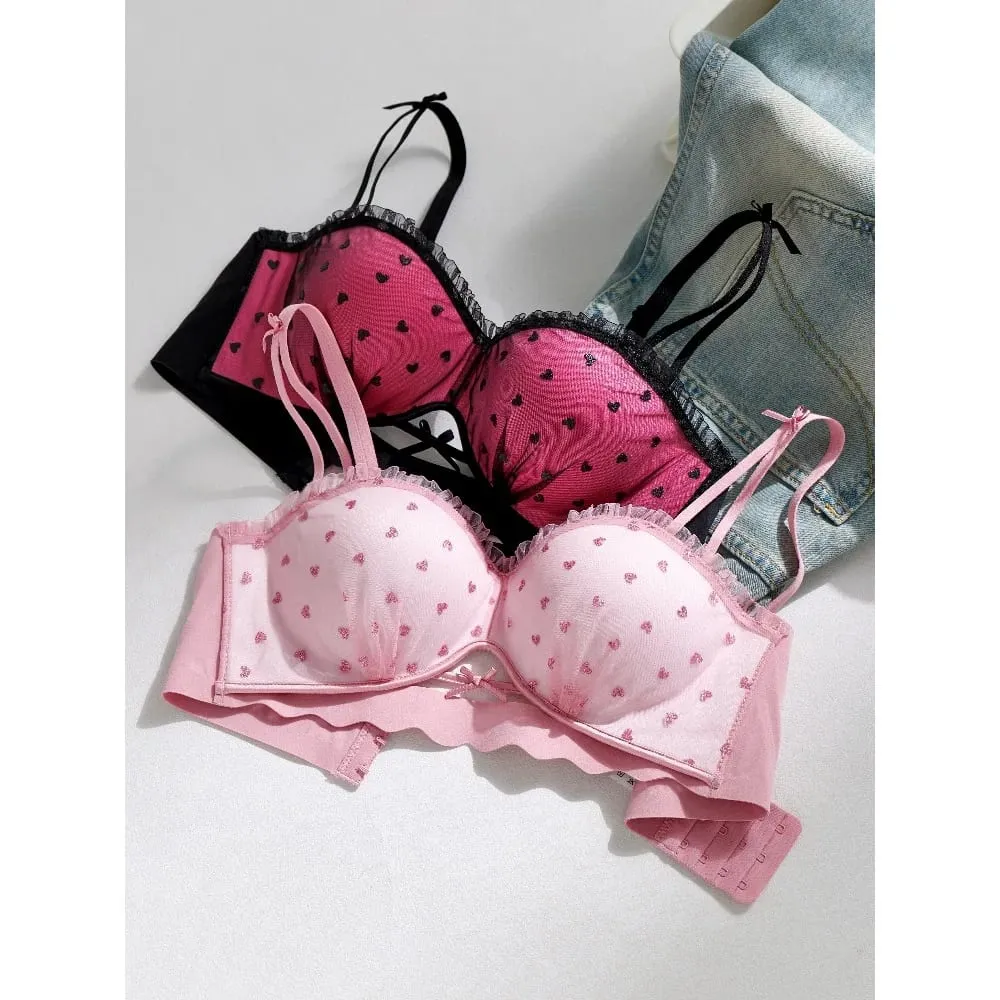 Pure Aesthetic French Lace Half Cup Bra 2026 New for Small Bust Push Up Anti Sag Soft Comfort Women Daily Lingerie Bra 32-38 Set — image 4