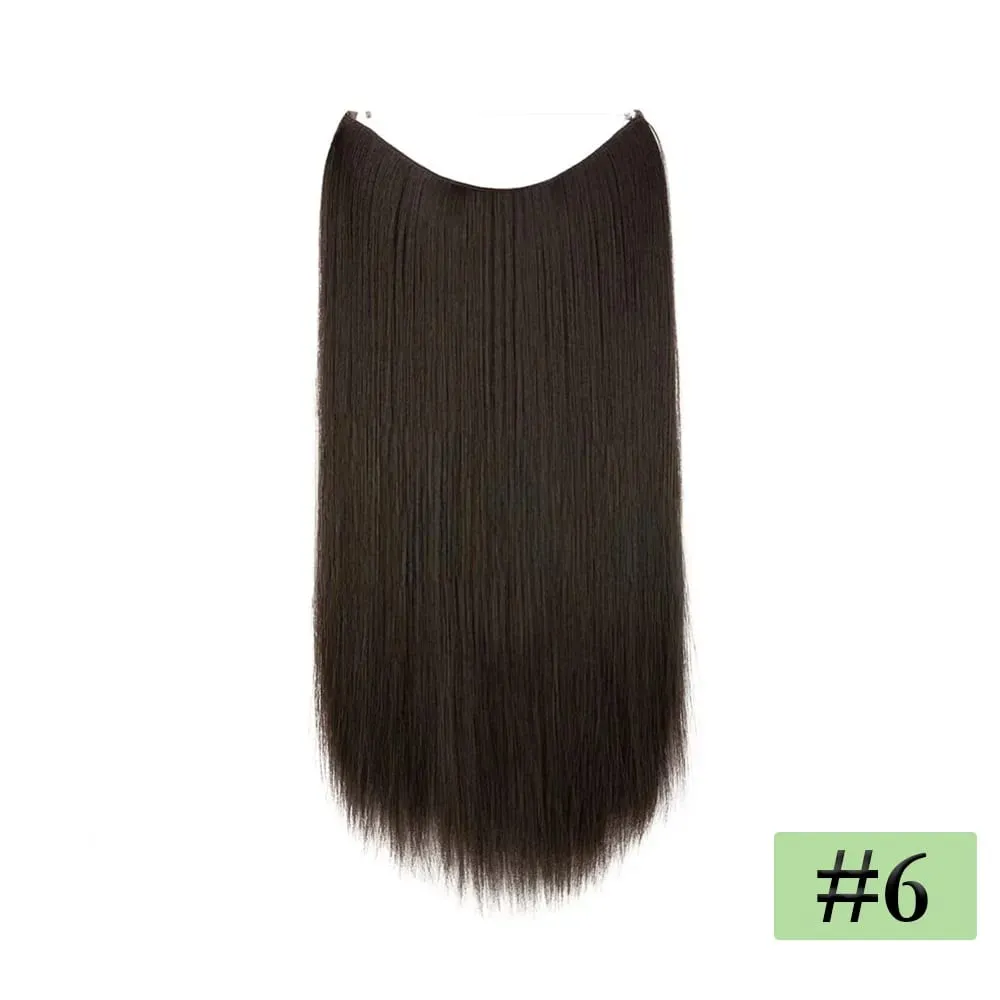 22" Long Straight Invisible Halo Hair Extensions 120g/pc 27-613 Blonde Synthetic Fish Hair Pieces Ombre Brown Wire Clip In Hair — image 11