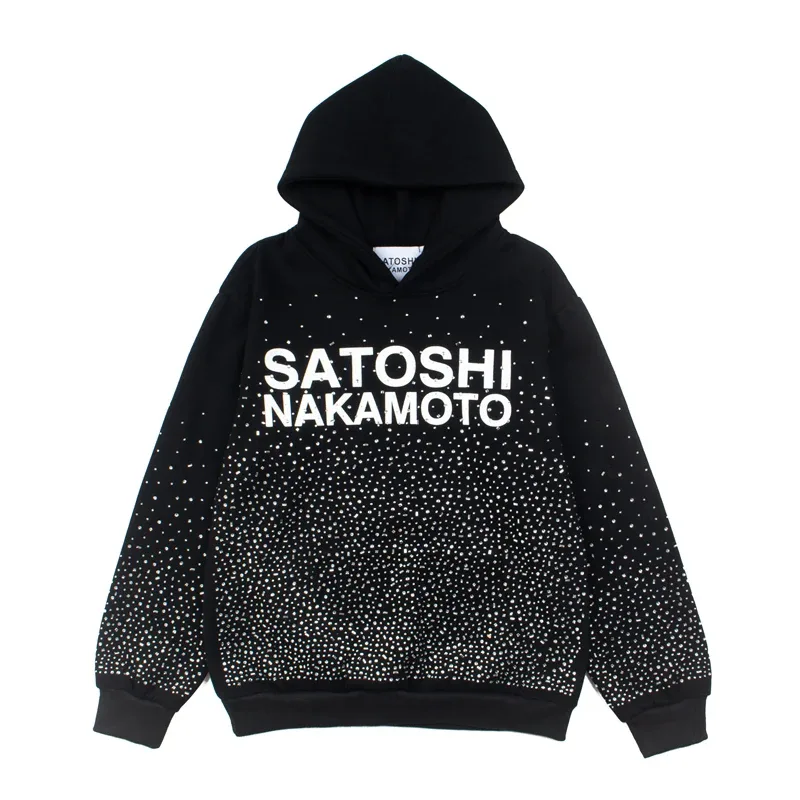 Hoodies Pullover 26ss Vintage Embroidery Leather Pattern Glittering Diamond Print Men's Hooded Hip Hop Style Sweatshirts — image 18