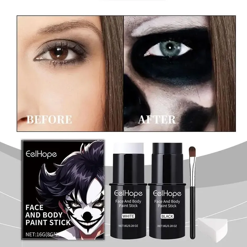 Zwart Wit Gezicht Body Paint Kit Cover Foundation Clown Kleurrijke Langdurige Waterdichte Halloween Feestelijke Make-up Accessoires Set — image 6