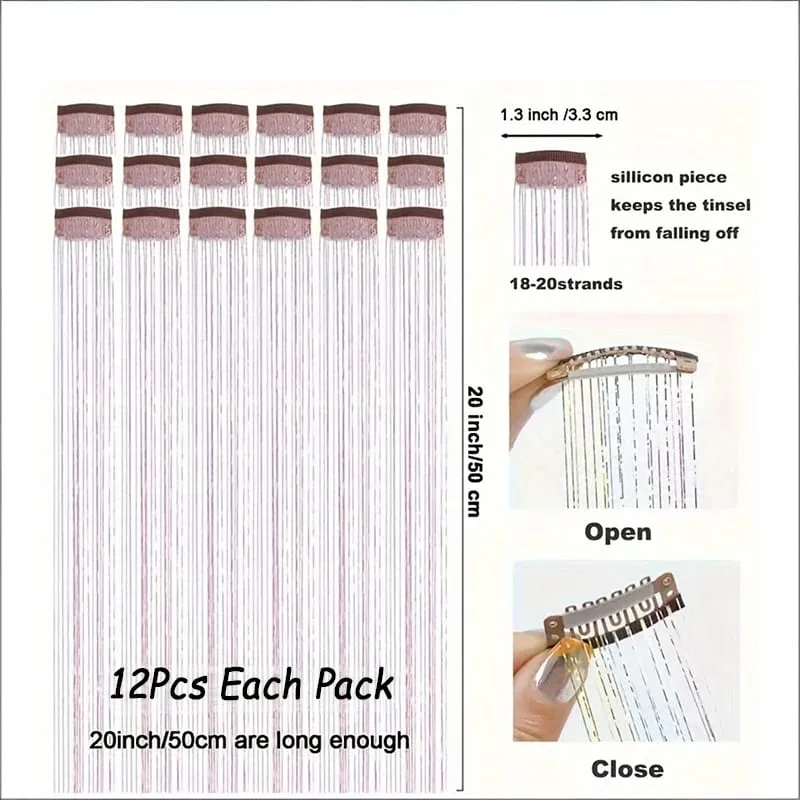 12pcs Per Pack of BB Hair Clips Shiny Metallic Hair Extensions with Clips Synthetic Hair Sparkling Hair Accessories for Women — image 6