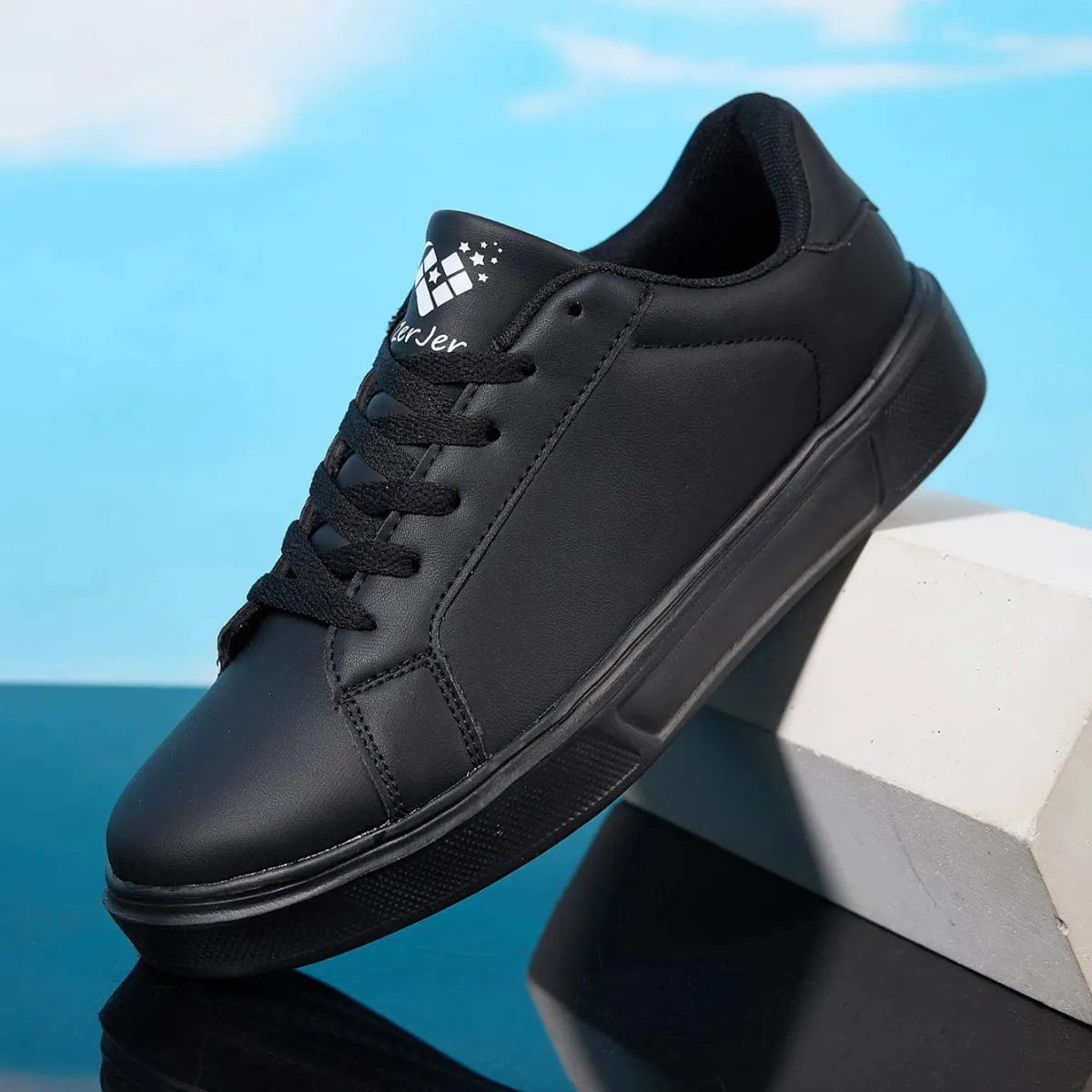 Men's White/Black Casual Leather Sneakers Low Top Lace-Up Skate Shoes Comfortable Walking Footwear — image 5