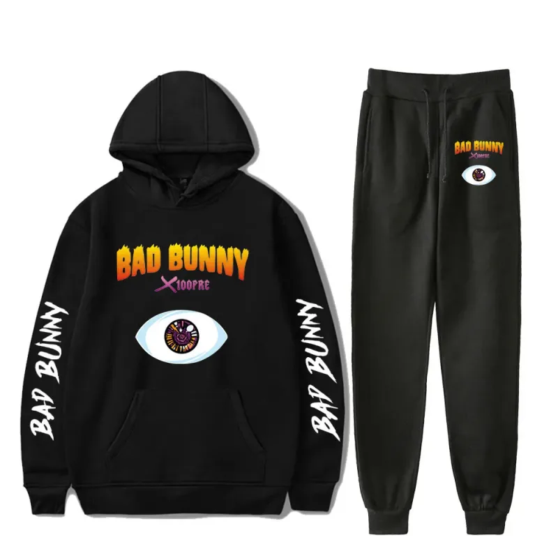 Harajuku Comfortable Funny bad bunny Print Sweatshirt Sweatpants Suit Men/Women Hoodies+ Trousers Suit Cute 2 Piece Set Clothes — image 7