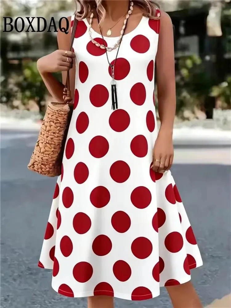 Summer Hot Sale Polka Dot Sleeveless Dress Elegant Women's Fashion 3D Print Mini Dress Casual Round Neck Loose Women's Clothing — image 3