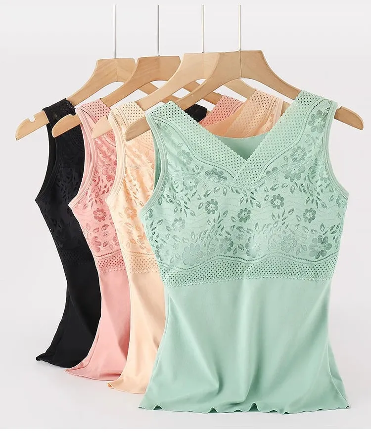 Women Winter Lace Padded Thermal Vests Soft Skin‑Friendly Undershirts Comfortable Sleeveless Inner Versatile Daily Tank Tops — image 9