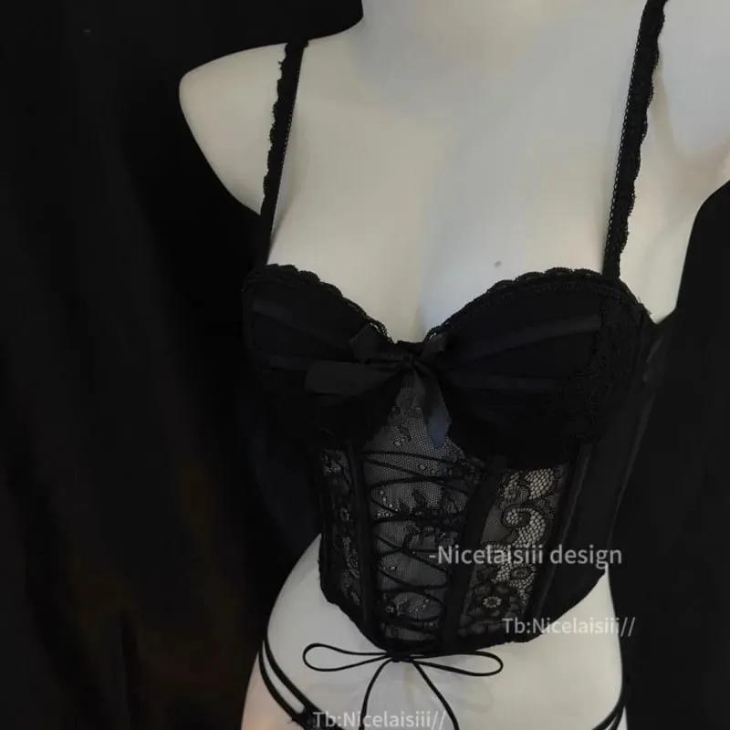 Bra Set Sweet Fishbone Halter Tank Top with Bra Pads Gathered Top Thin Bottom Thick Design Women's Lingerie Set — image 10