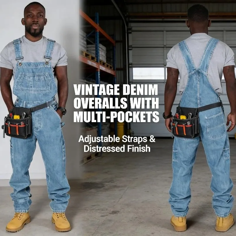 Trendy Men's Suspenders Denim Jumpsuit Fashion Casual Overalls Jeans — image 3