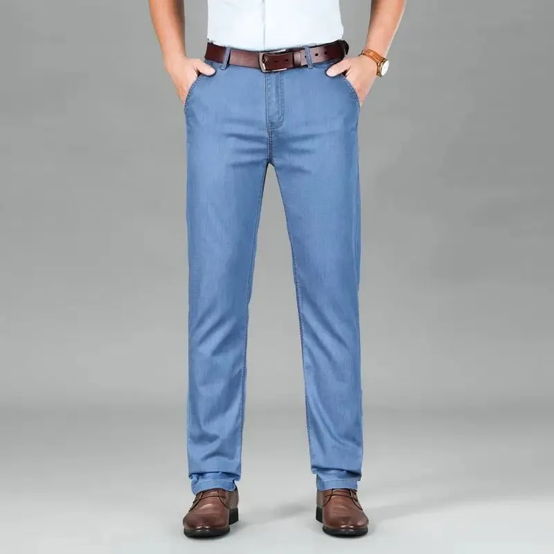2026 New Seasons Lightweight Fit Straight Men's Jeans Classic Business Clothes Thin Cotton Elastic High Waist Casual — image 3