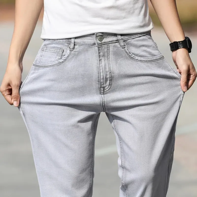 2026 Summer Brand New Men's Straight Loose Thin Jeans Simple Casual Clothing Lightweight Cotton Stretch Light Grey Jeans — image 6