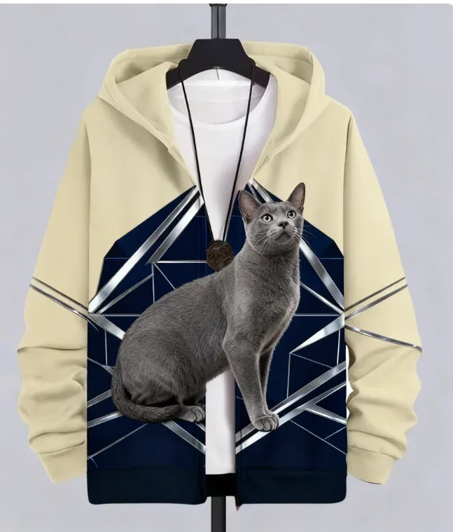 Hot Animal Cat Sweatshirt Zipper Hoodies 3D Printing Man Tracksuit Zipper Lengan Panjang Fesyen Hoodie Pakaian Y2K Lelaki — image 8
