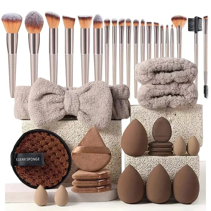All In One 20/40Pcs Makeup Brushes Set Beauty Sponge Makeup Puff Headband & Wristband Professional Cosmetic Tools Gift — image 1