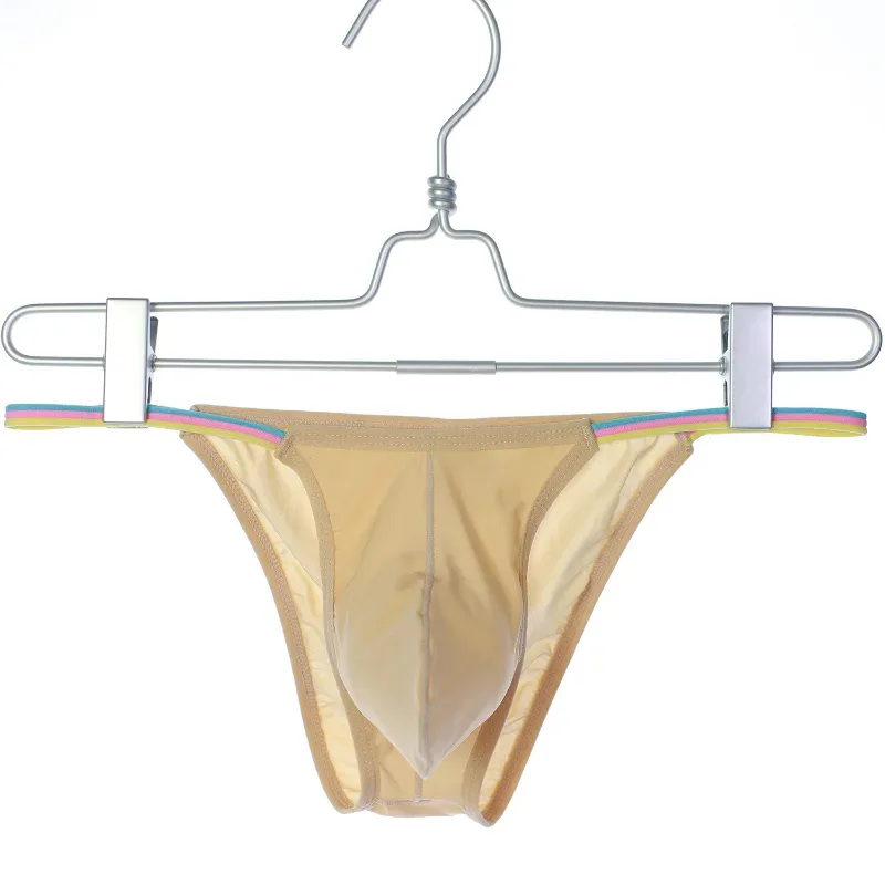 Men Low Waist Panties Bikini Underwear Ice Silk Wet Translucent U Convex Pouch Lingerie Underpants Thin High Fork String Homme