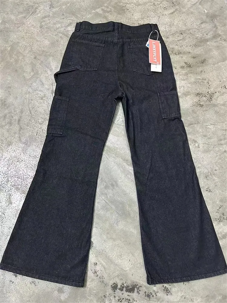 Men's Splicing Black Straight Jeans Spring Trousers Street Style Hip-hop Sweatpants Cool Boys Bottoms Male High Waist Pants — image 6