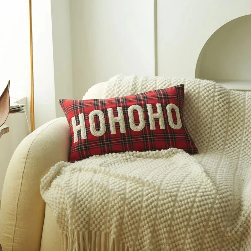 New Christmas Plaid Print Letter Embroidery Cushion Cover Decorative Throw Pillow Case for Sofa — image 4
