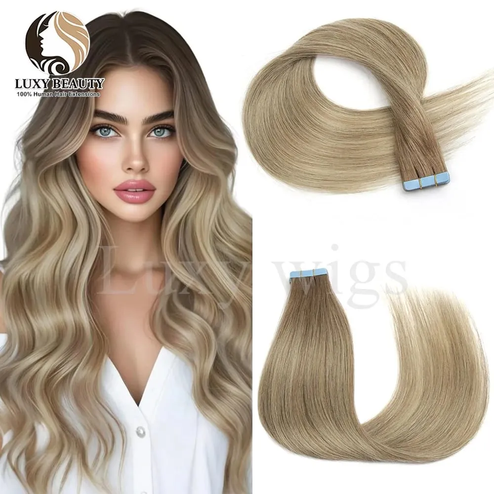 Highlights Brown Tape in Hair Extensions Human Hair Straight Black Blonde Seamless PU Skin Weft Tape In Hair Extensions 20PCS — image 10