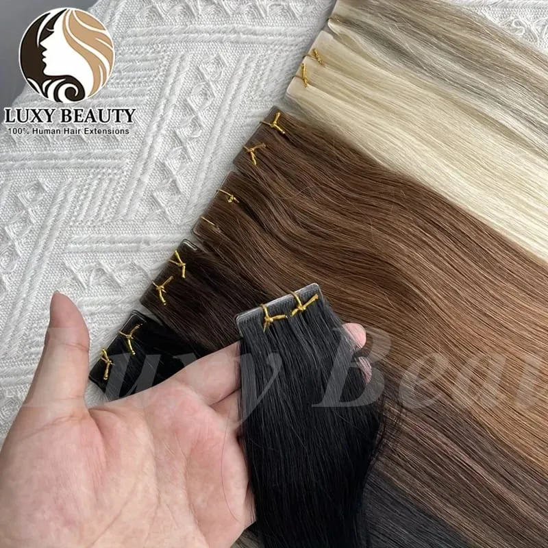 Invisible Tape In Hair Extensions Human Hair Double Side Injected PU Tape Hair Extensions Black Brown Blonde Tape Ins Hair 10pcs — image 5