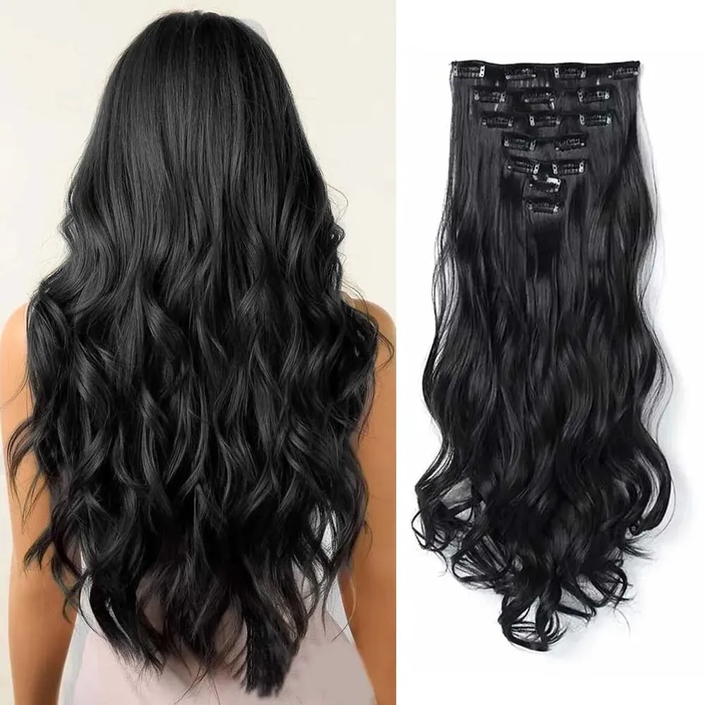 7pcs/set 22inch Elegant Wavy Clip-In Hair for Instant Volume & Everyday Glamour Suitable For All Women Synthetic Extension — image 2
