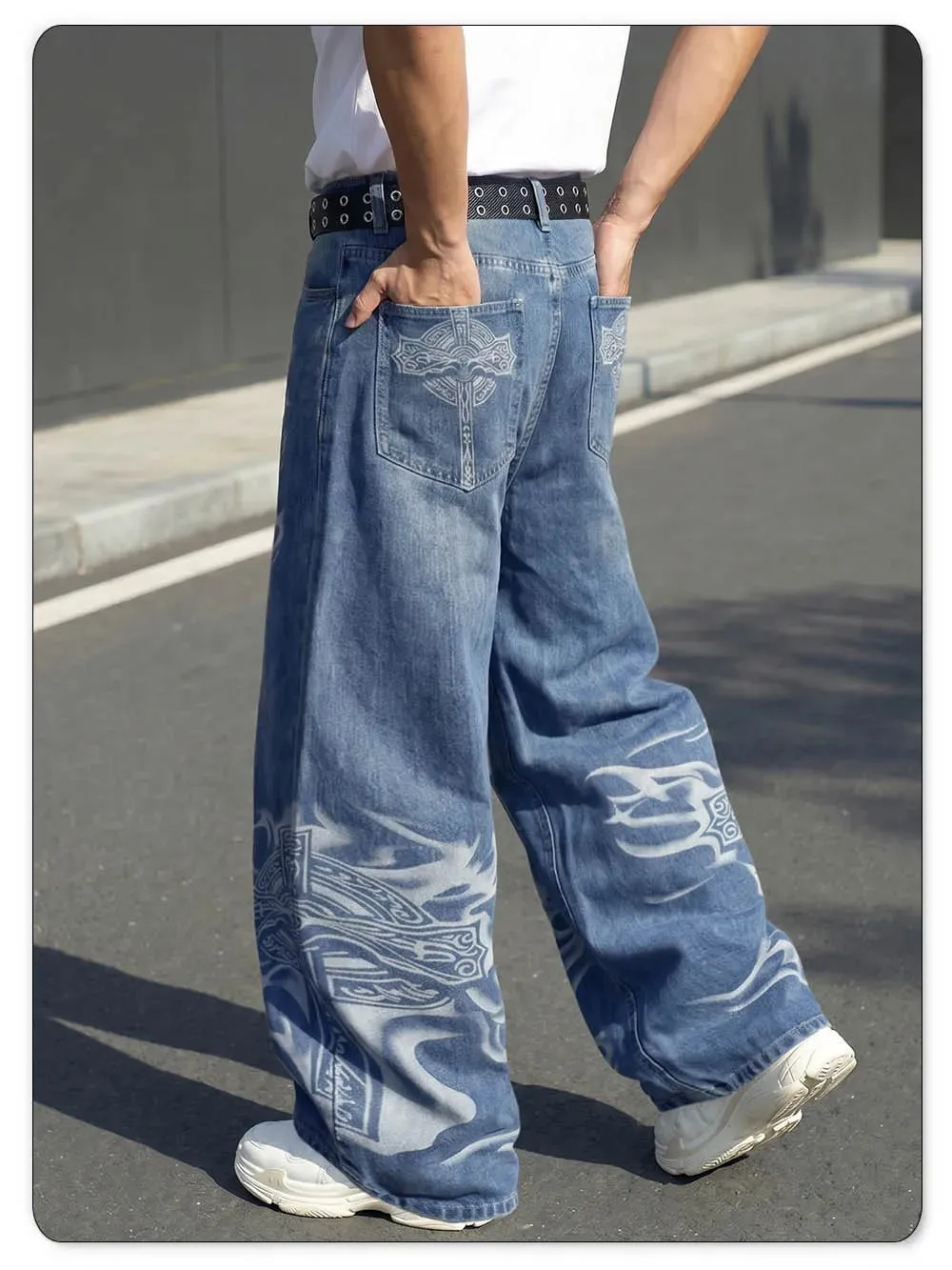 Men's Y2K Gothic Graffiti Print Baggy Ultra Wide Leg Jeans Hip Hop Streetwear Loose Casual Skater Denim Pants Unisex — image 7