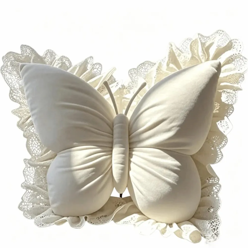 Elegant Velvet Butterfly Pillow Soft Lace Trim Bow Cushion New Cute Bow Throw Pillow Office — image 11