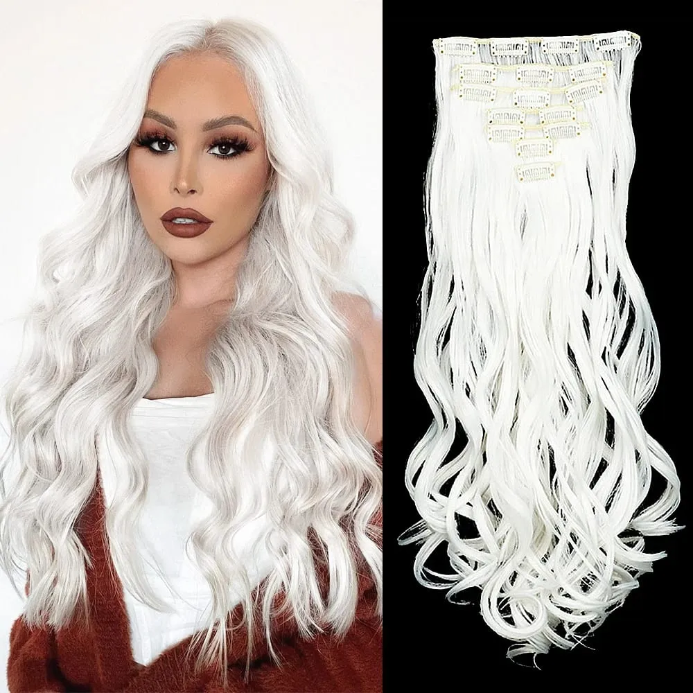 Synthetic Clip in Hair Extensions Purple hairpieces 7pcs/set 22inch Thick Hair for Women Girls Daily Party Cosplay