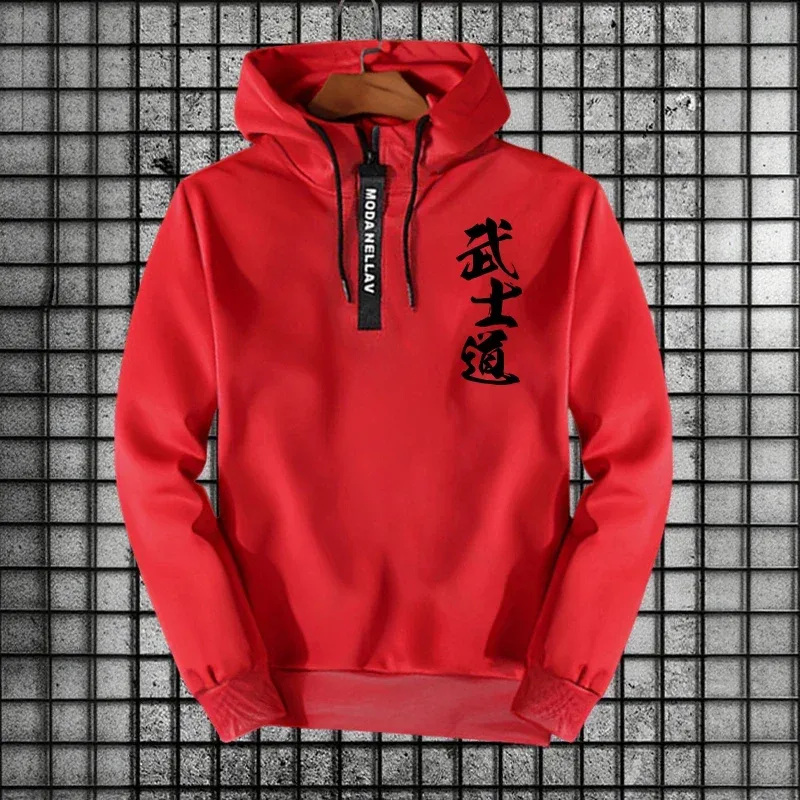 Bushido Print Men's Half Zipper Hoodie Urban Fashion Hooded Long Sleeve Sweatshirt Autumn Winter Daily Casual Sports Pullover — image 4