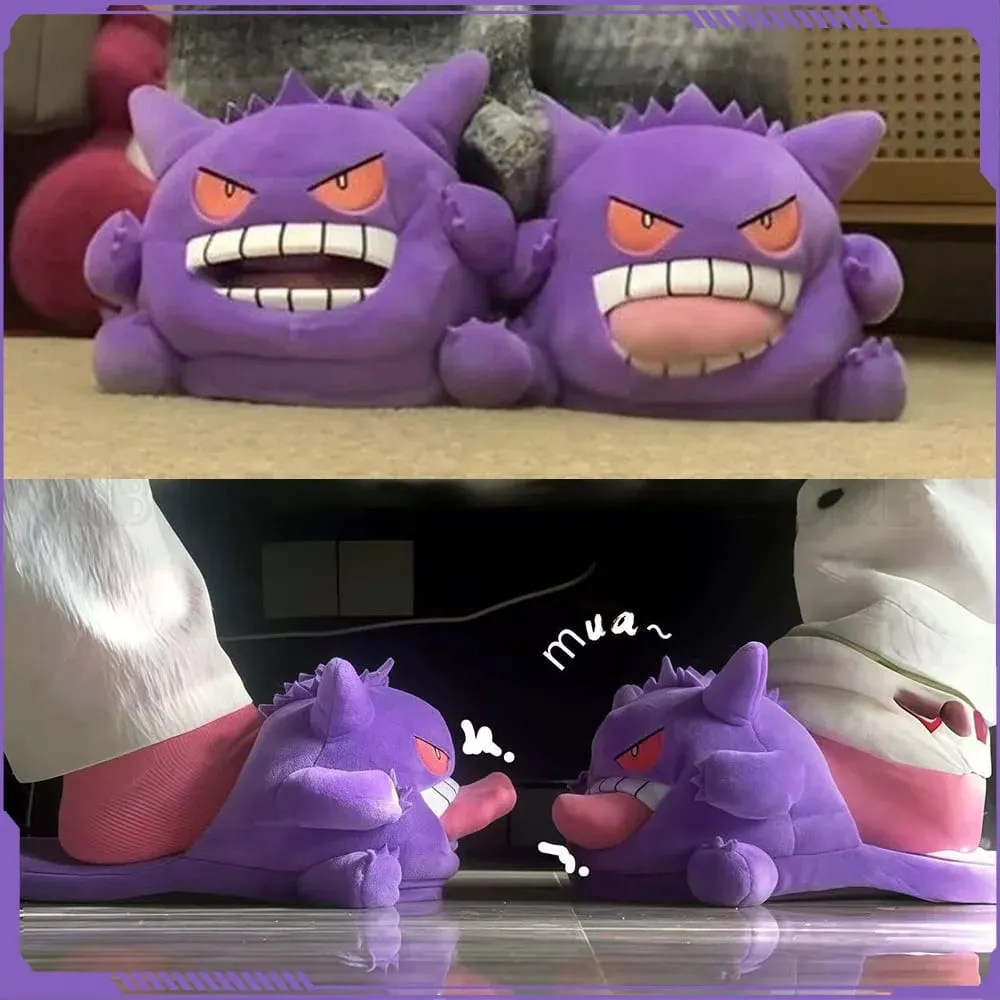 New Gengar Anime Figure Plush Slippers Funny Tongue Out Design Soft Sole Cute Cozy Winter Warm Indoor Couple Home Slippers Toy — image 1